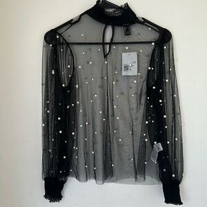 Forever 21 NWT see through knit pearled long sleeve blouse ( s )
